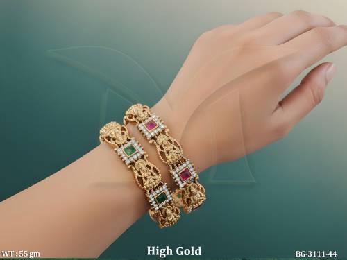 Temple Design Gold Bangles with Lakshmi Motif