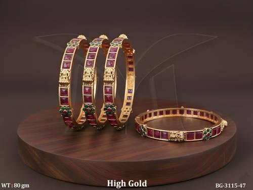 Ethnic High Gold Temple Bangles Set for Women