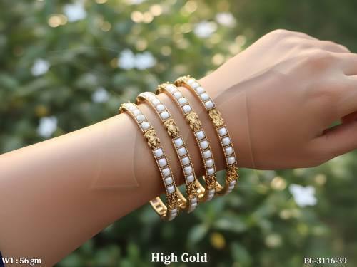 Temple Design Pearl Bangles High Gold Finish