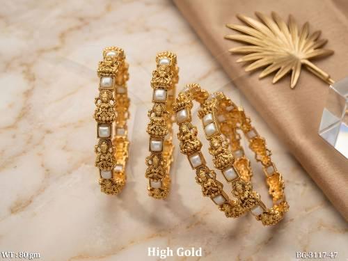 Premium Temple Style Lakshmi Pearl Bangles Set