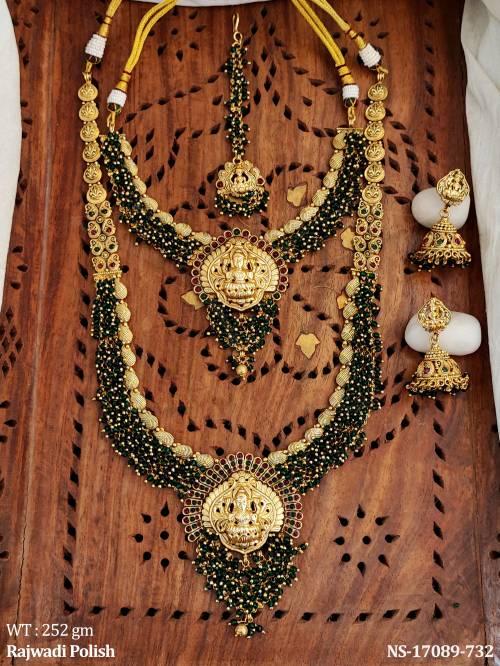 Temple Rajwadi Polish Fancy Design Necklace Set   