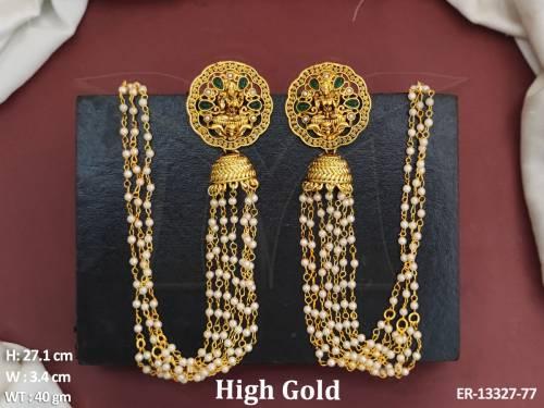 Temple Jewellery Beautiful Fancy High gold Polish Party Wear Kaan Chain Earrings 