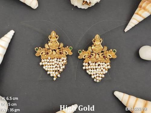 clustered-pearl-laxmi-design-high-gold-polish-fancy-designer-temple-jewellery-temple-earring-