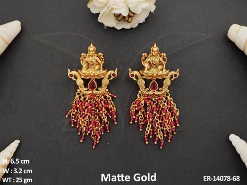 fancy-style-party-wear-beautiful-god-laxmi-design-matte-gold-polish-temple-earring-