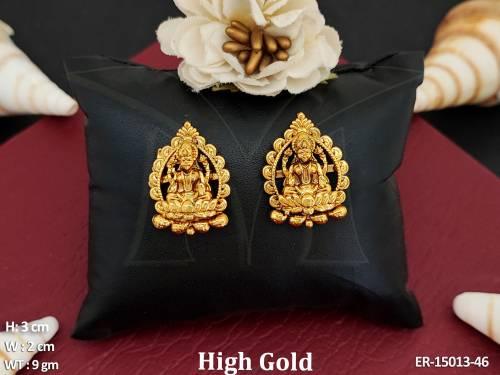 Temple Jewellery Fancy High Gold Polish God Laxmi Design Earrings 