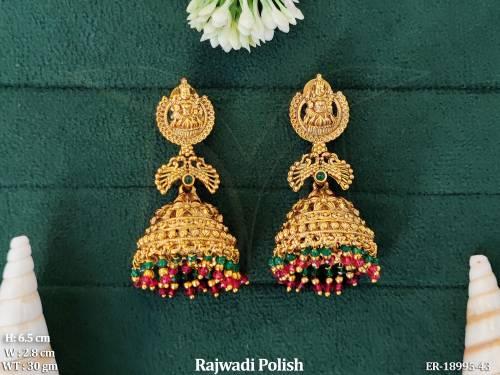 Rajwadi Polish Traditional Temple Earrings 