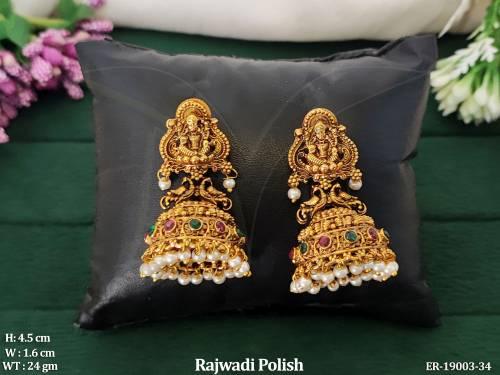 Lakshmi Motif Rajwadi Temple Jhumka Earrings 