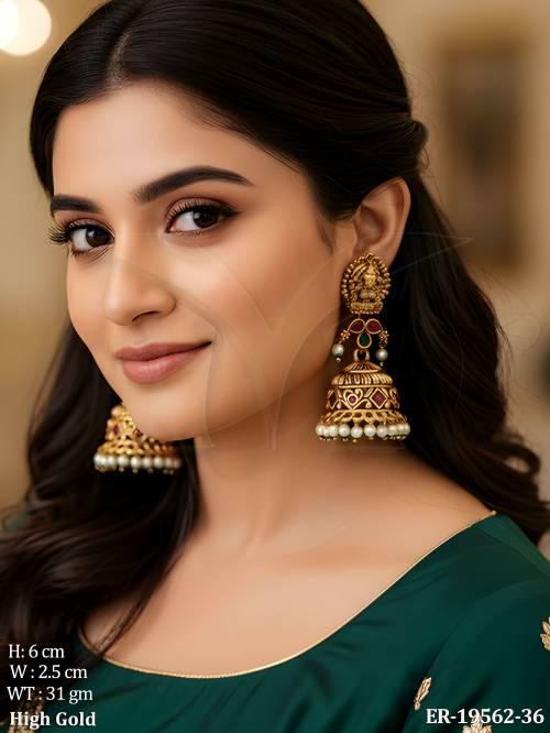 Temple Lakshmi Jhumka Earrings with Stone Work