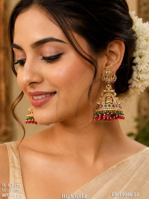 Designer Temple Lakshmi Party Wear Jhumka Earrings