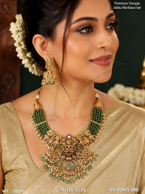 Fancy Beaded Jadau Temple Necklace Set