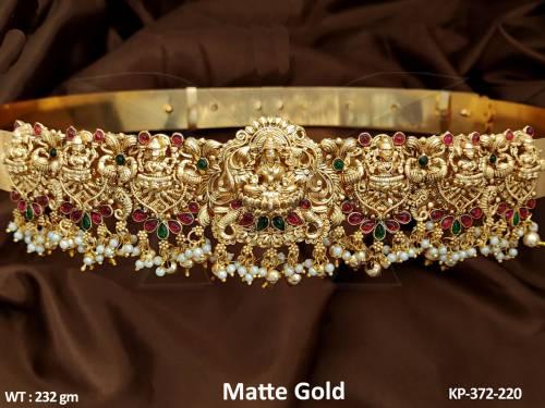 Temple Jewellery Beautiful Matte Gold Polish Party Wear Kamarpatta 