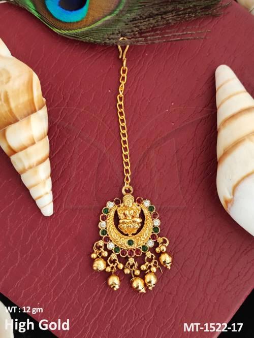 Temple Jewellery Designer Full Stone High Gold Polish Party Wear Maang Tikka  