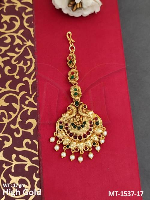 Temple Jewellery Attractive design Cluster Pearl High Gold Polish Temple Maang Tikka l 
