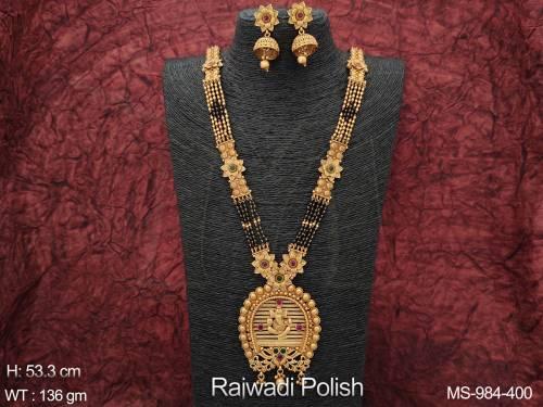 Rajwadi Polish Temple Design Long Antique Manglasutra  — MS-984-400