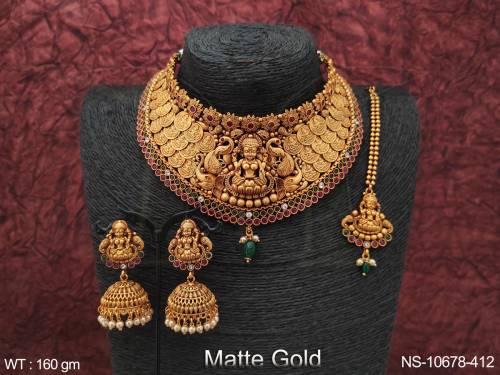 fancy-design-matte-gold-polish-laxmi-coin-choker-temple-necklace-set-