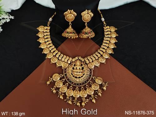 designer-fancy-style-god-laxmi-pendant-temple-jewellery-temle-coin-heavy-short-necklace-set-