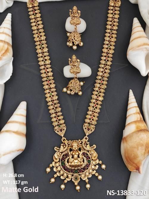 beautiful-designer-matte-gold-polish-temple-long-necklace-set-