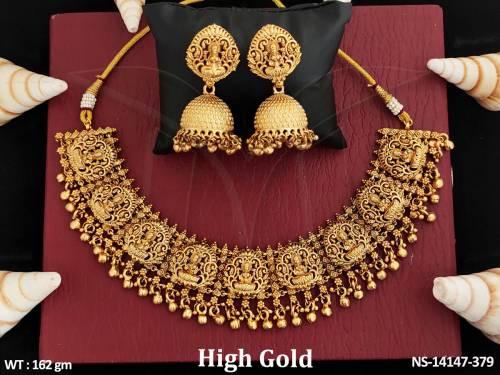Antique Jewellery High Gold Polish Party Wear Necklace Set 