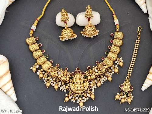 Temple Jewellery Rajwadi Polish Beautiful Design South Style Temple Short Necklace Set