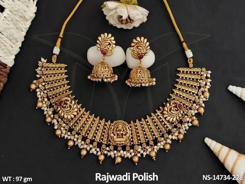 Temple Jewellery Trendy Design Rajwadi Polish Temple Neckalce Set