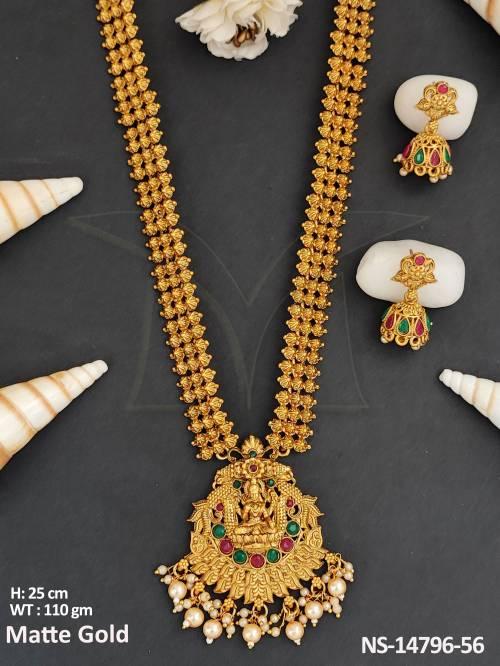 temple-jewellery-high-gold-polish-south-design-god-laxmi-figure-leaf-desing-long-temple-wedding-necklace-set