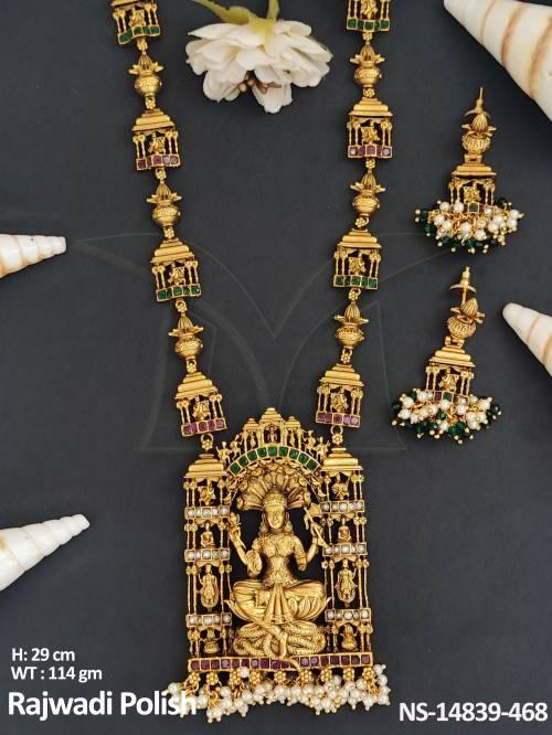 Temple Jewelry Rajwadi Polish South Style God Figure Temple Long Necklace Set 