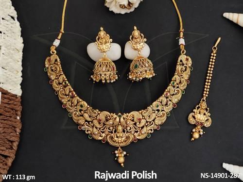 Temple Jewellery Attractive Rajwadi Polish Temple Short Necklace Set