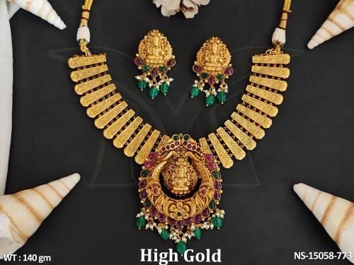 Temple Jewellery High Gold Polish Beautiful Cluster Pearl Short Necklace Set 