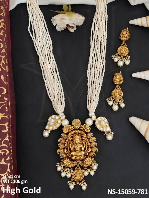 Temple Jewellery High Gold Polish Beautifully Designed God Face Long Necklace Set 