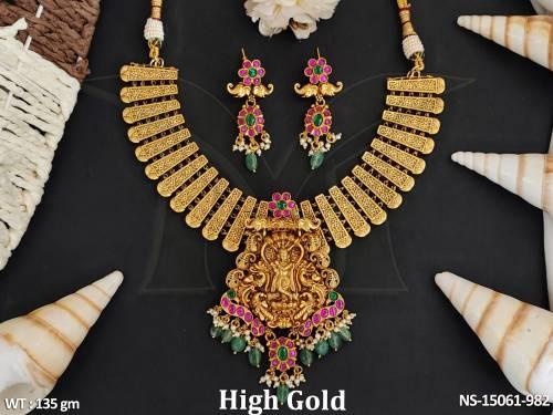 Temple Jewellery God Face High Gold Polish Facny Design Temple Necklace Set 