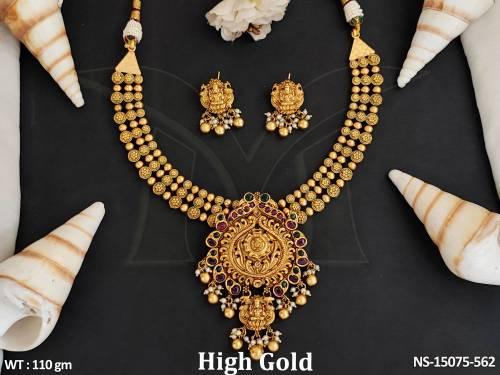 Temple Jewellery Fancy Design High Gold Polish God Face Necklace Set