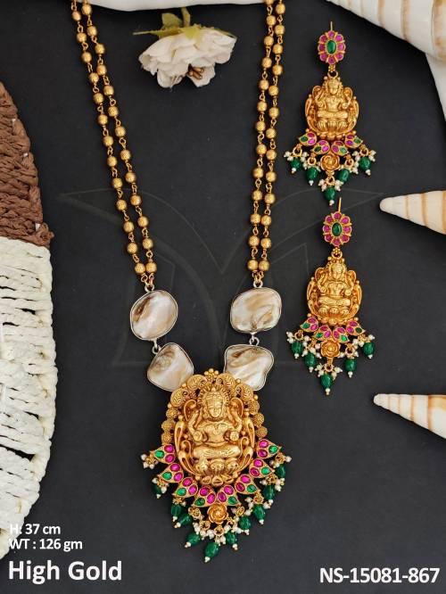 Temple Jewellery Most Beautiful High Gold Polish Temple Necklace Set 