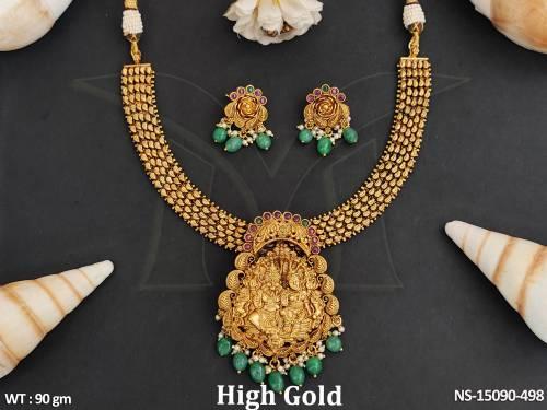 Temple Jewellery High Gold Polish God Face Beautiful Temple Necklace Set 