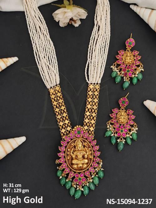 Temple Jewellery God Face High Gold Polish Party Wear Necklace Set 