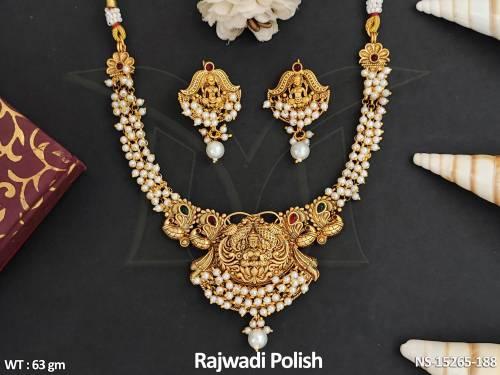 Temple Jewellery Rajwadi Polish Beautifully Designed Temple Necklace Set 