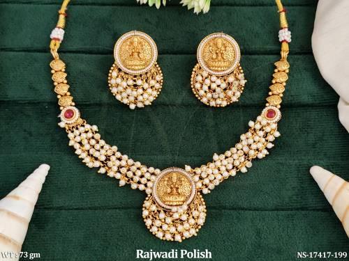 Temple Rajwadi Polish Gold Clustered Pearls Necklace Set   