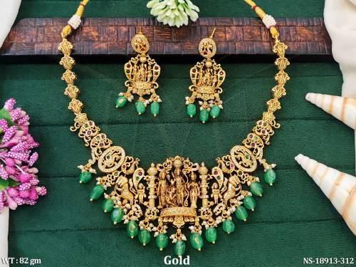 Temple Designer Gold Polish Short Necklace Set