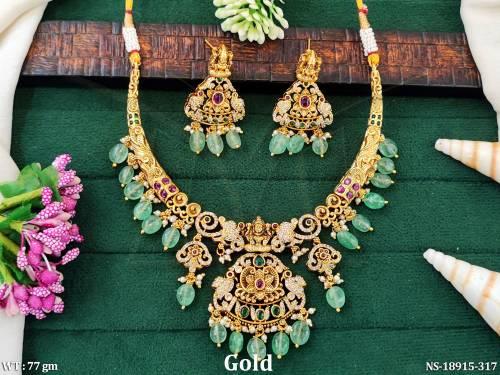 Temple Designer Gold Clustered Pearl Short Necklace Set