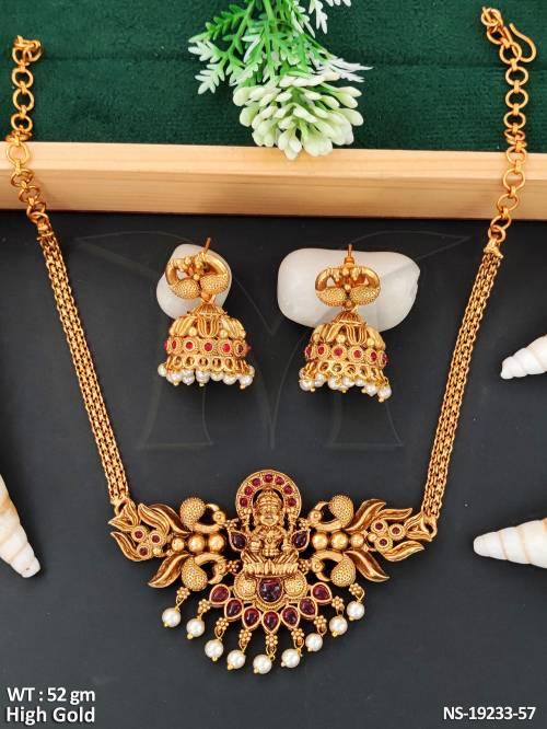 Traditional Temple Jewellery Necklace Set with Jhumkas