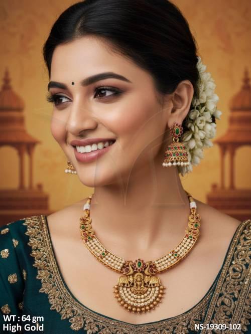 Traditional Temple Necklace Set with Lakshmi Motif Pendant 
