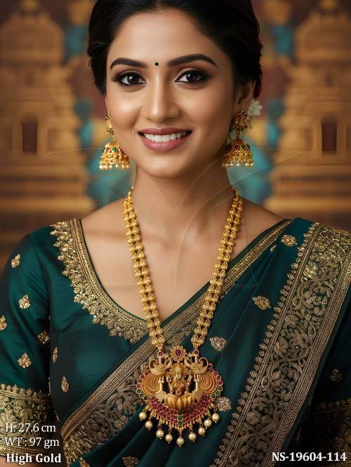 Lakshmi Temple Gold Finish Long Necklace Set