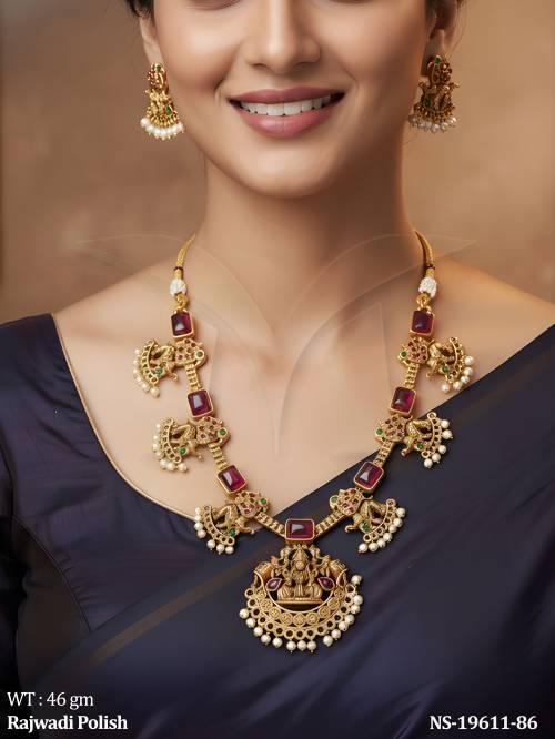 Rajwadi Temple Necklace Set with Lakshmi Pendant