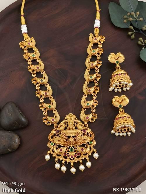 Temple Lakshmi Necklace Set with Jhumka Earrings