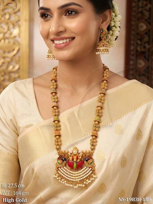 Temple Lakshmi Peacock Necklace Set with Jhumka