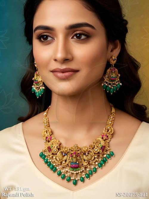 Designer Lakshmi Temple Necklace Set with Matching Earrings