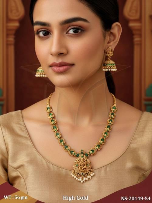 Elegant Temple Lakshmi High Gold Necklace Set
