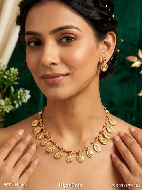 Divine Lakshmi Temple Necklace Set With Matching Earrings Design