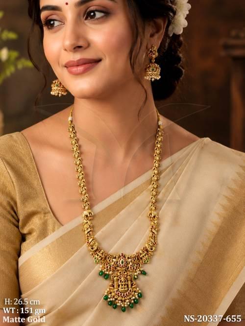 South Indian Temple Jewellery Lakshmi Pendant Long Necklace Set
