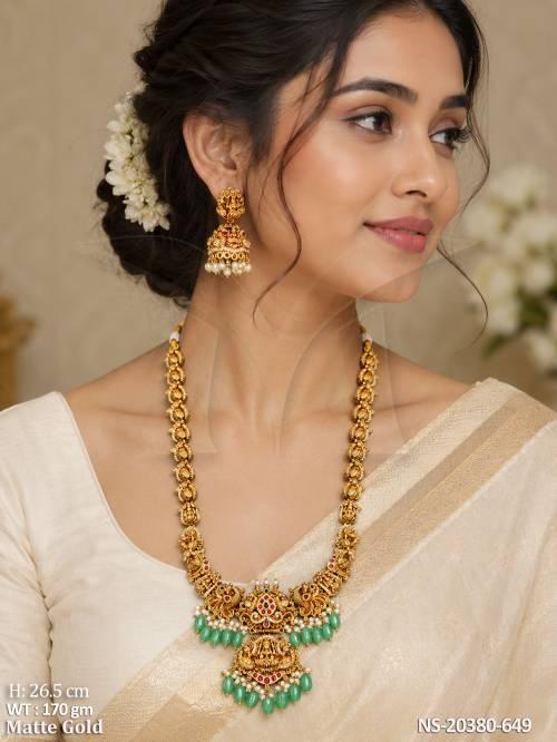 Designer Lakshmi Peacock Temple Long Haram Set
