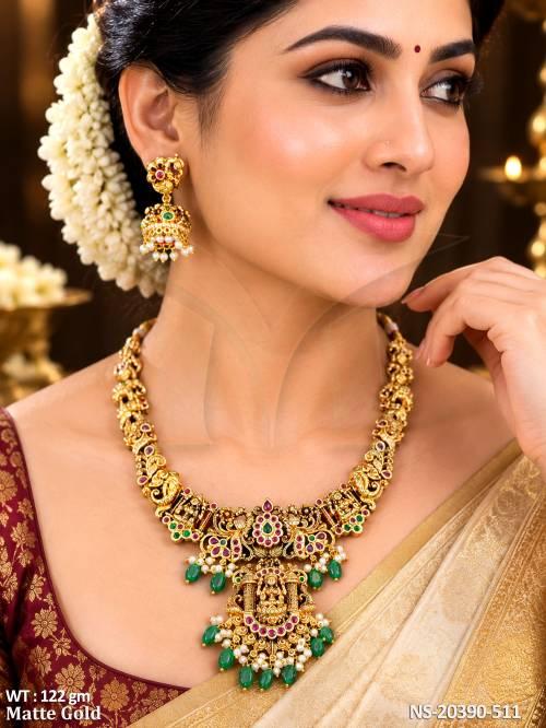 Designer Lakshmi Temple Necklace Set with Jhumkas